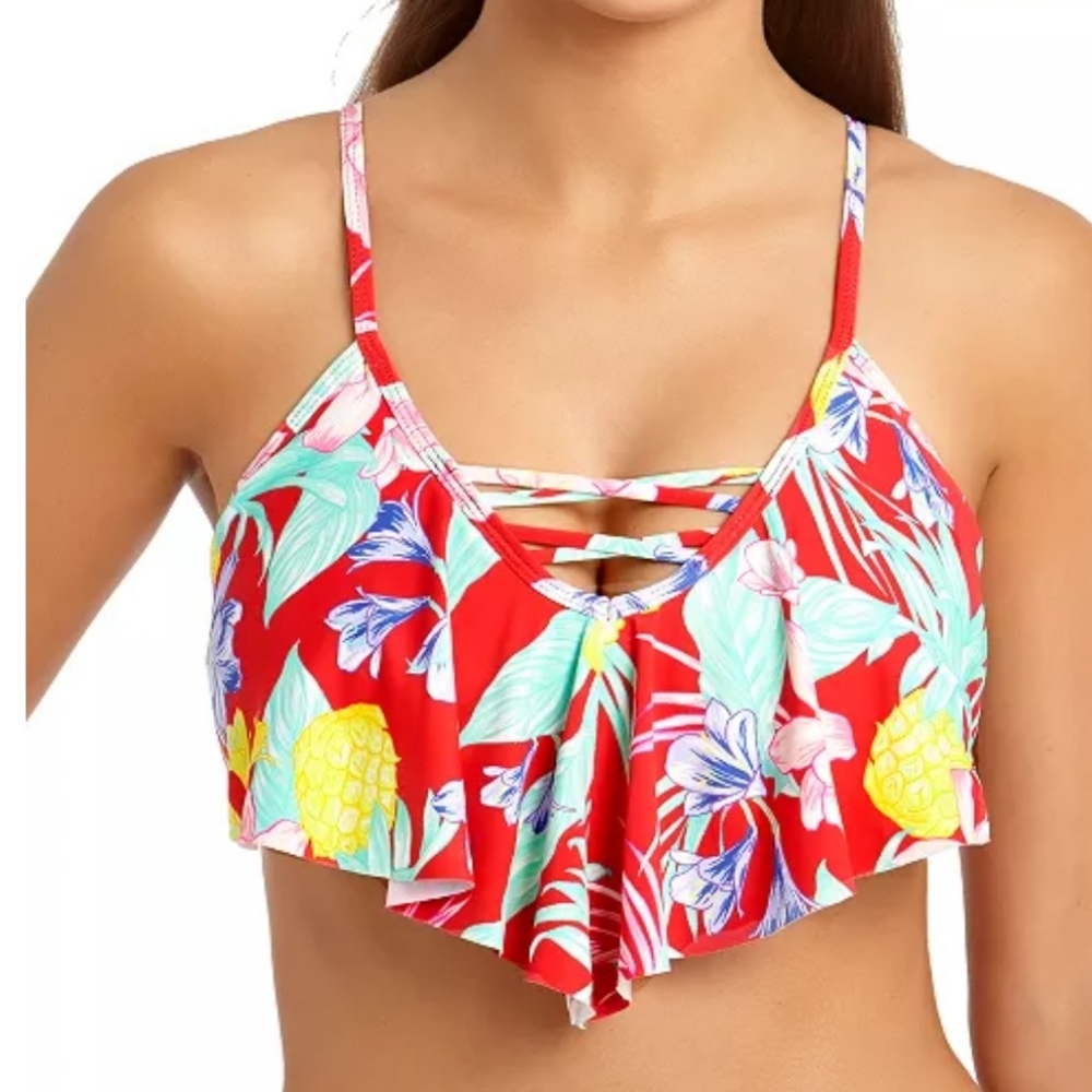 California Waves Tropic Flounce Bikini Top